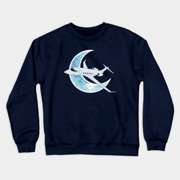 Bombardier Challenger 350 Jet Crescent Moon Night Flight Crewneck Sweatshirt by Kassi Skye